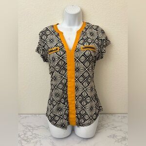 Vintage Agaci Top USA Women Blouse Top sz M Short Sleeve Zip Pockets Pullover